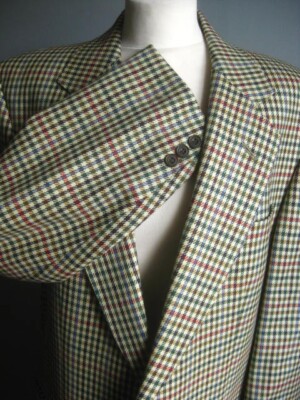 DAKS REINE SCHURWOLLE JACKE 42 Tweed grün kariert 100% Retro Lindy Hop Bop kariert