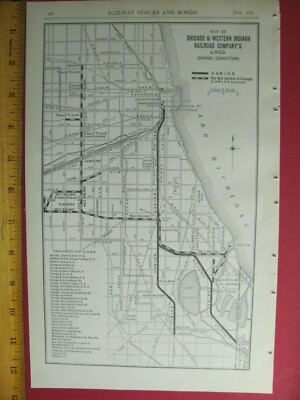 1917 CHICAGO & WESTERN INDIANA RAILROAD SYSTEM MAP C&WI HISTORY CHICAGO ILLINOIS