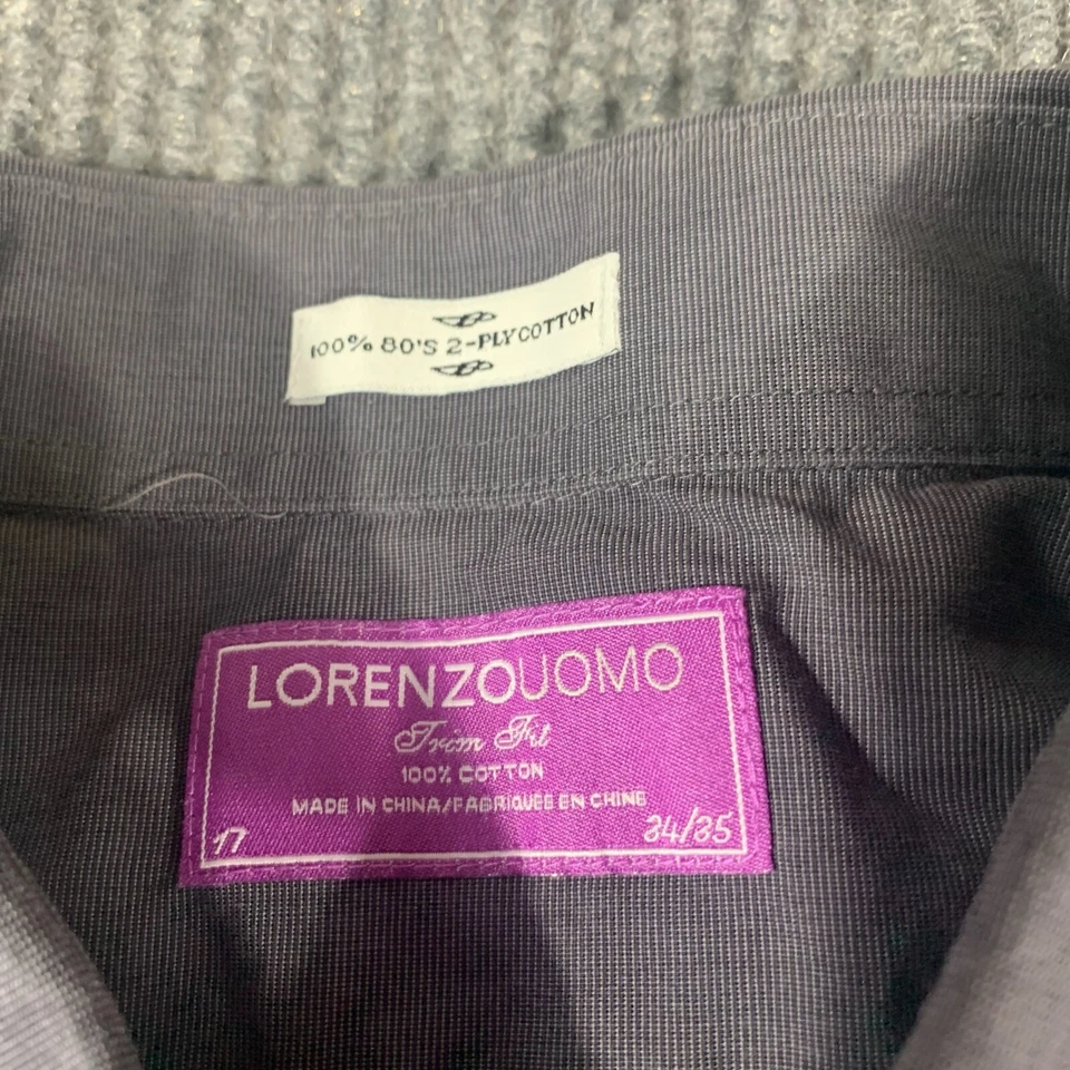 Lorenzo U omo Shirt Mens 17 34 35 XL Gray Trim Fit 80s 2 Ply Cotton Formal Dress - Image 3 of 4