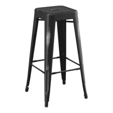 30'' High Backless Distressed Black Metal Restaurant Barstool For Outdoor Use