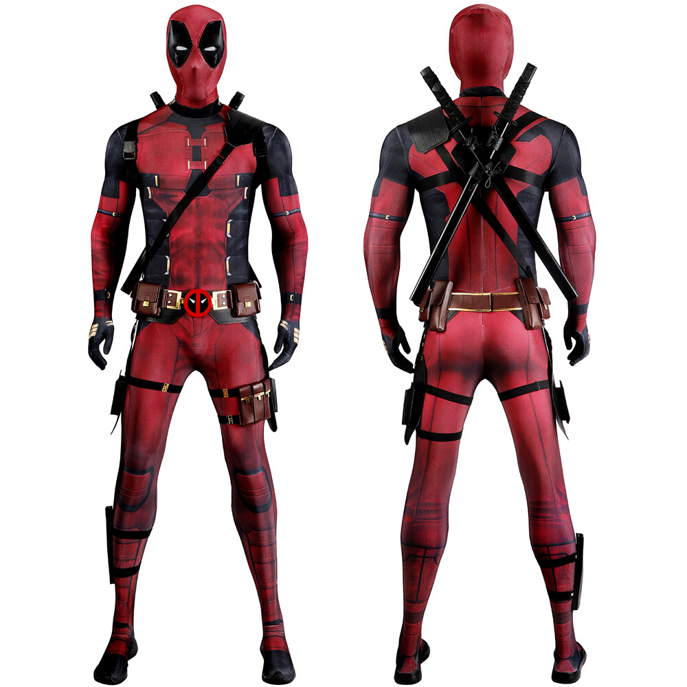 Deadpool Jumpsuit Cosplay Costume Wade Wilson Red Suit With Face