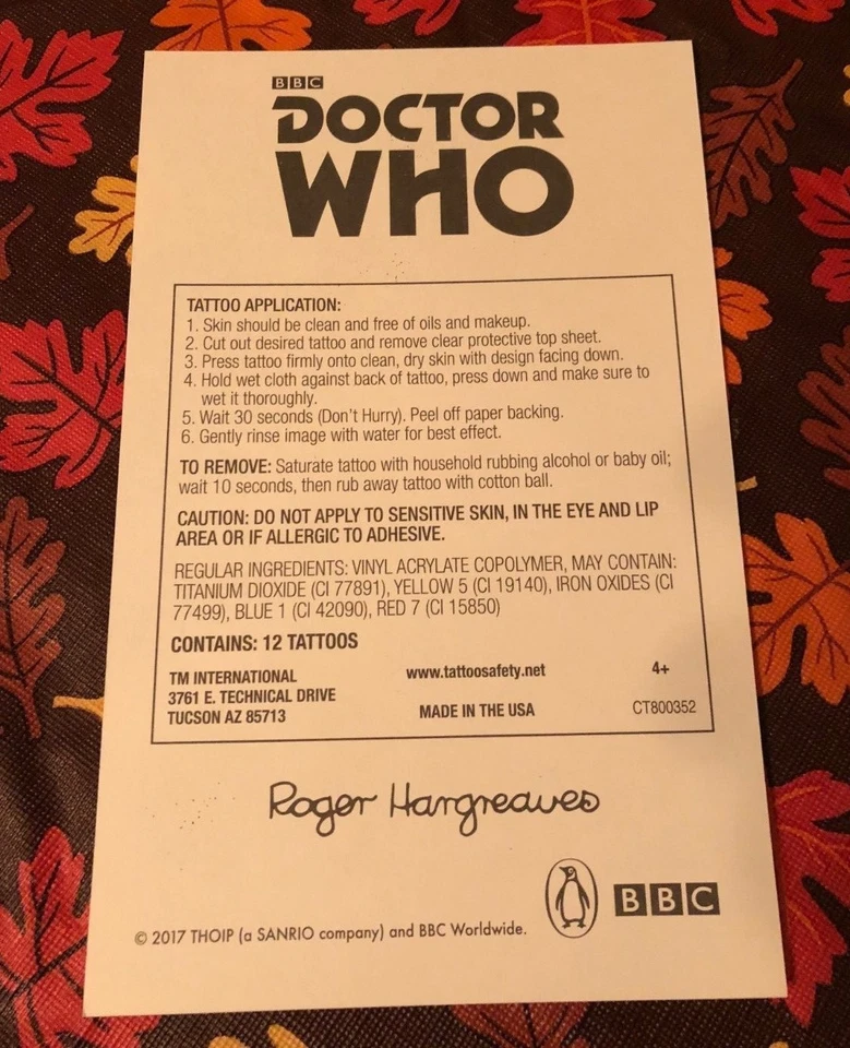 Hoja de calcomanías de tatuaje Doctor Who Dr. Who Mr. Men exclusiva Comic Con de Nueva York NUEVO Foto 2 de 2