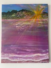 Bild selbstgemalt Acryl auf Leinwand „Rosafarbenes Abend“ 40/50 cm.