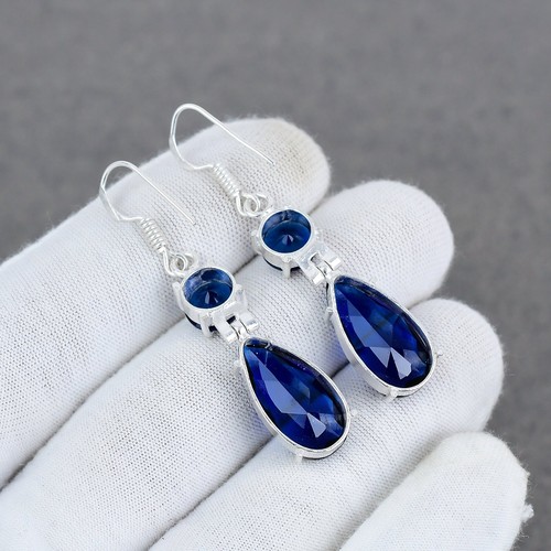 Tanzanite Quartz Gemstone Handmade 925 Sterling Silver Jewelry Earring - Picture 4 of 4