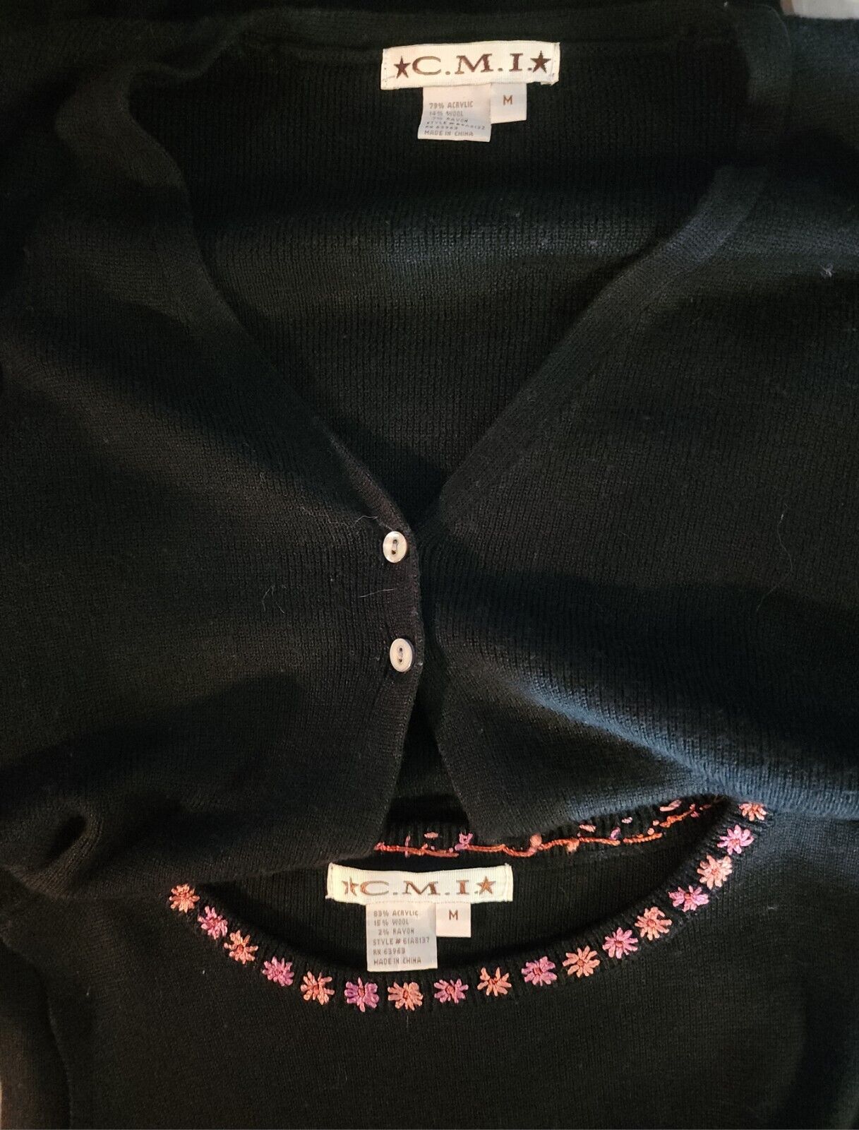 2 Pc CMI Sweater Dress & Cardigan Black Embroider… - image 11