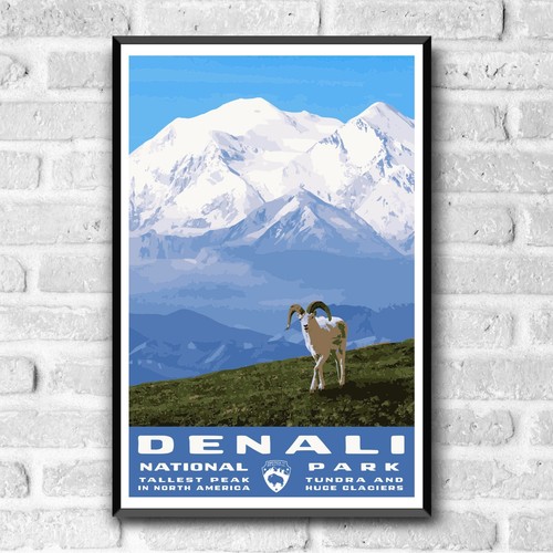 Denali Nationalpark Reiseposter/Postkarte Alaska USA mehrere Größen - Bild 2 von 4