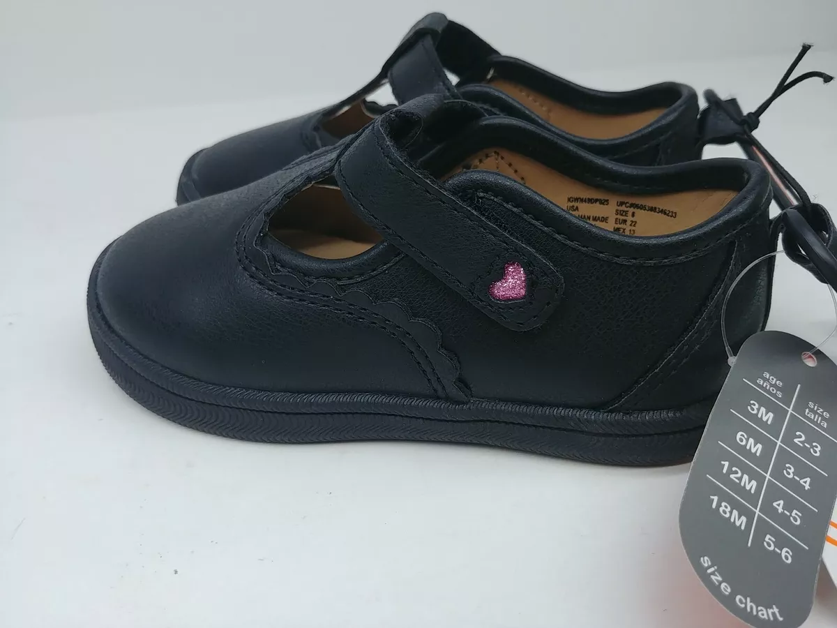 Wonder Nation Girls Toddler Baby Strap Black Shoes Pink Heart Patent Leather