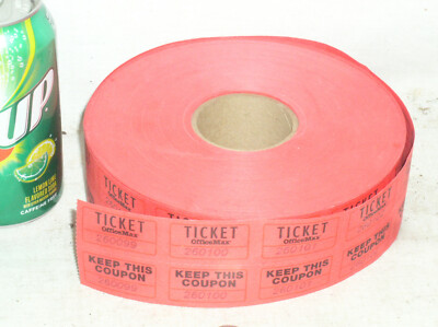 OPEN RED OfficeMax DOUBLE STUB RAFFLE TICKET SHORT ROLL 1900 TICKETS ...