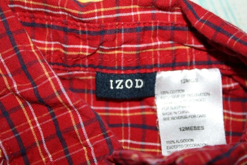Izod Shirt Boys size 12 months Red Plaid Button Up Infant Baby -R ! - Picture 4 of 4