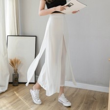 Women Chiffon Split Pants Wide Leg Trousers Sheer Culottes High Waist Loose