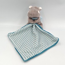 Doudou Hippopotame marron bleu Bazile l'hippo mouchoir BABY NAT - 36580