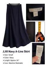 J.Jill Navy Solid A-Line Long Skirt S Pull On Elastic Waist Knit Machine Wash