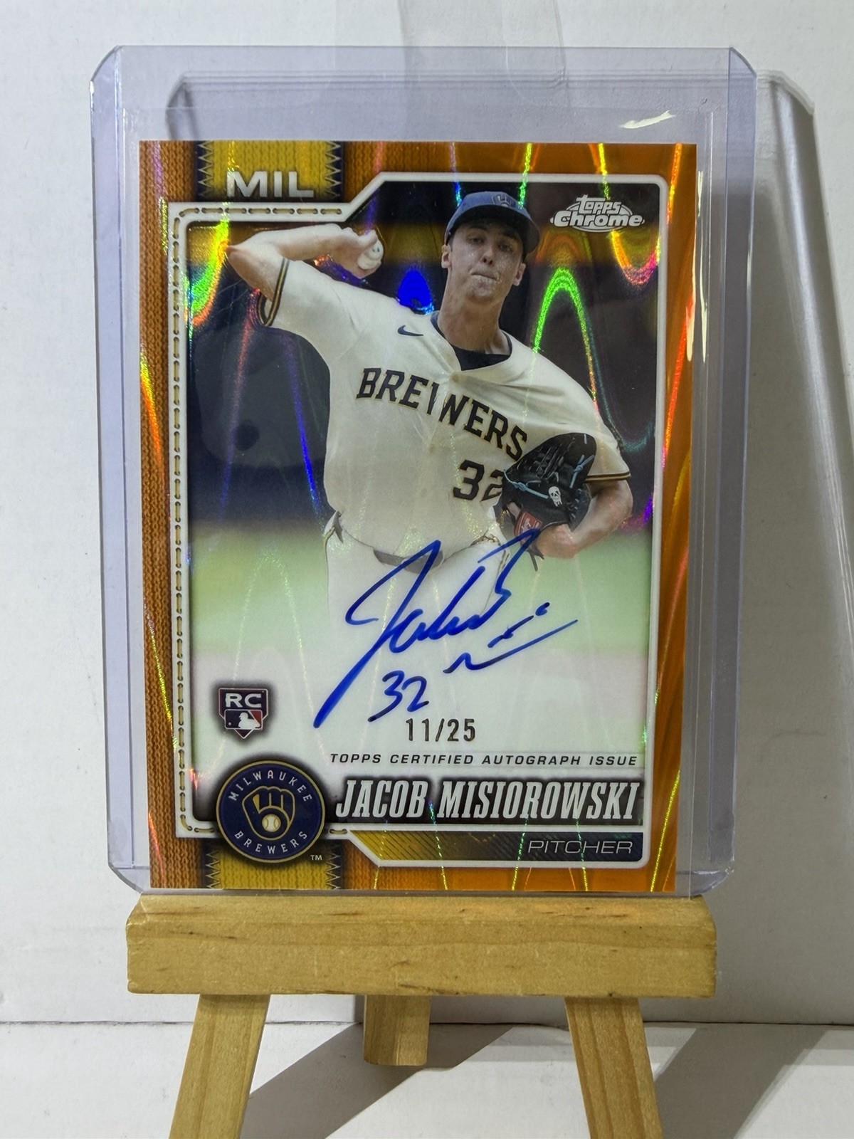 2026 Topps Chrome Baseball Jacob Misiorowski Orange Raywave Auto 11/25 CASEHIT￼ view 12