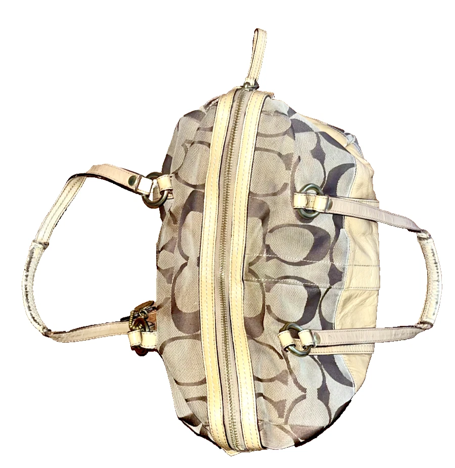 蔻驰签名条纹金色棕色/粉色漆皮挎包钱包 — 第 4/4 张图片