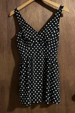 Vintage Maxine of Hollywood One Piece B/W Polka Dot Swimsuit Size 12 NICE 