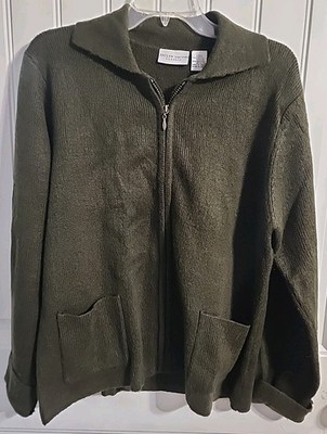 Jaclyn Smith Classic Zip Up Sweater Gren Size Large