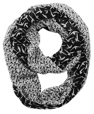 Beautiful Vintage Two Colored Bird Print Infinity Loop Scarf Black White
