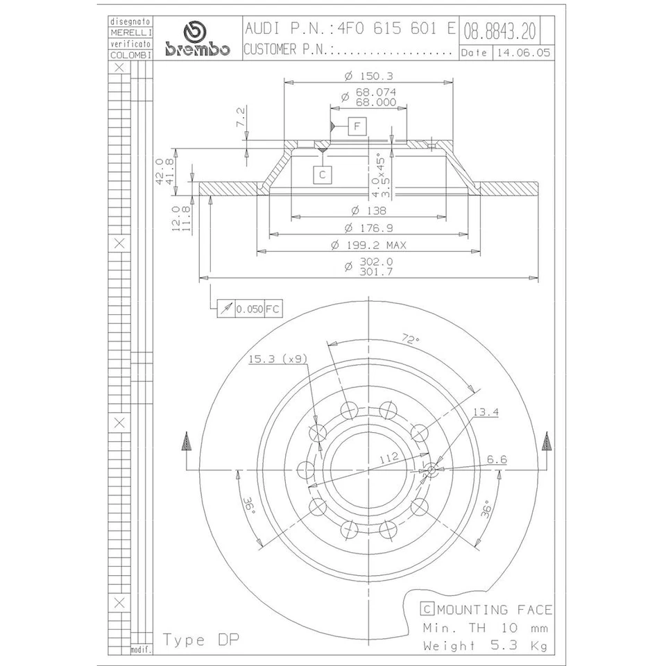 Kit de freno trasero Brembo pastillas bajas de metal recubiertas rotores de freno 302 mm para Audi A6 Quattro Foto 4 de 4