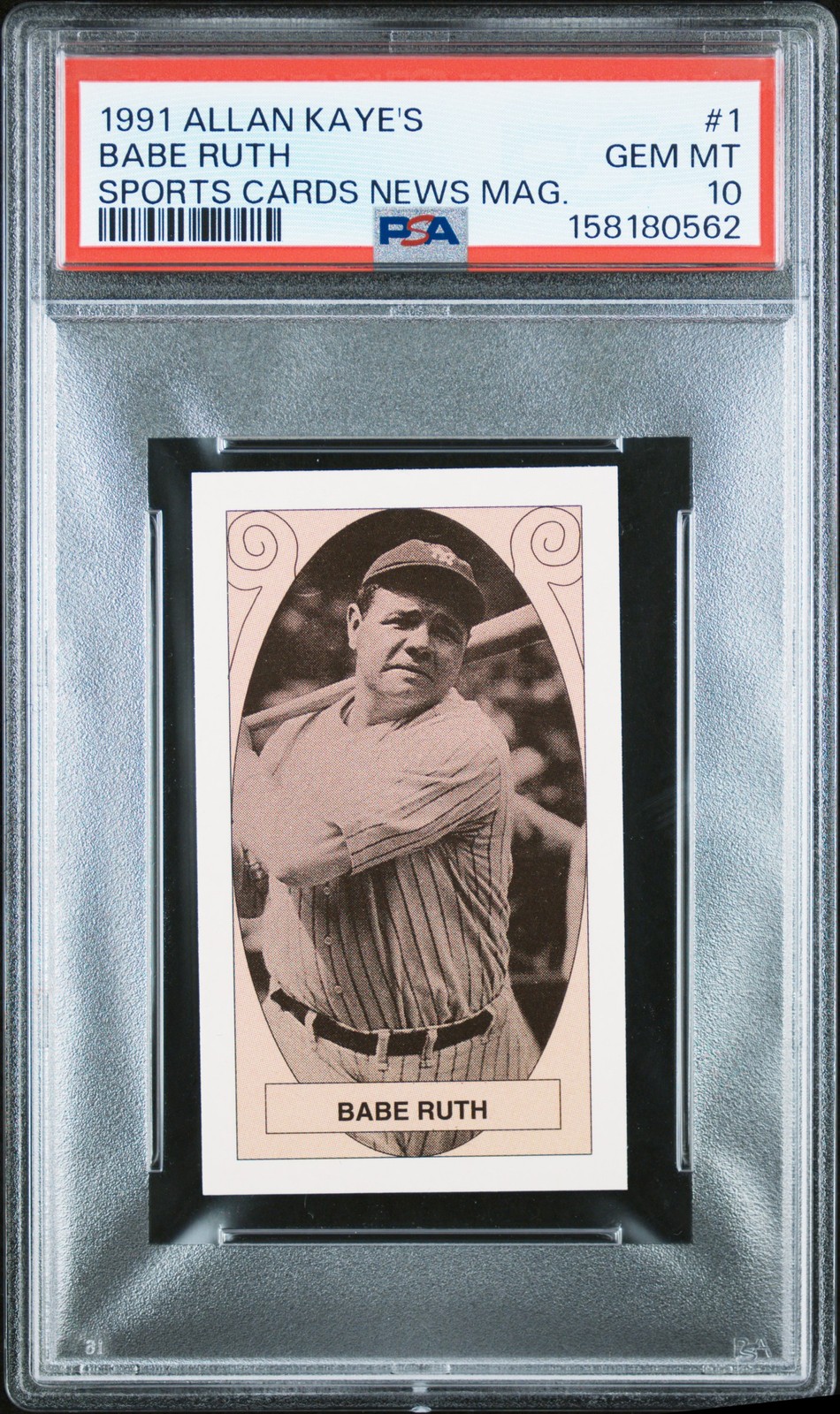 158180562 Babe Ruth 1991 Allan Kaye's Sports Cards News #1 PSA 10