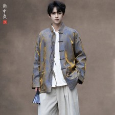 Men's Chinese Spring Retro Casual Tang Jacket Zhongshan Long Sleeve Silk Jackets