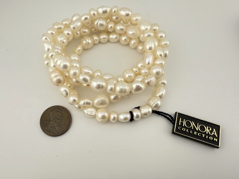 JUEGO DE 5 PULSERAS ELÁSTICAS HONORA PERLAS AGUA DULCE CON BOLSA Y CAJA K192B Foto 2 de 4