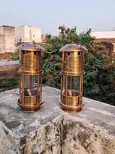 Pair of Antique Maritime Ship Lantern Nautical Boat Light  Brass Minor Oil Lamp.