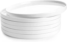 Porcelain Flat Dinner Plates Set of 6, 10.5 Inch High Edge Dish Set - Dishwasher