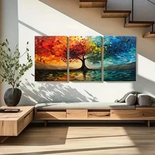3pcs Vibrant Colorful Autumn Tree Wall Art Canvas Framed 50x70cm