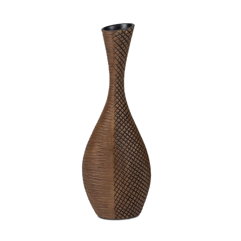 Bodenvase 60 cm - Flaschenvase in Holzoptik mit Kunststein Relief - Formano Vase