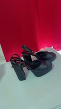 Black Platform Block Heel Sandals- Ankle Strap Open Toe