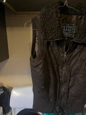 Last Kiss Brown Faux Fur Vest Zip Up Reversible Medium