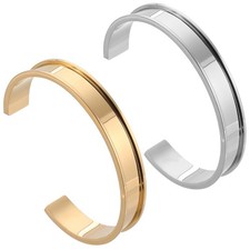 2Pcs Bracelet Blanks Stainless Steel Cuff Bracelets 12mm Wide -Shape Empty Op...