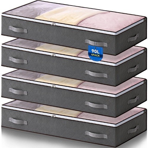 Unterbettkommode 90L Aufbewahrungsbox Mit Deckel, 4 StüCk, Faltbare-image