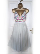 NEEDLE & THREAD Sage Tulle Floral Embroidered Midi Occasion Dress, Sz 12 - BNWT