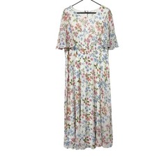 Calvin Klein Maxi Dress 16 White Multicolor Floral Short Sleeve Lined Plus Size