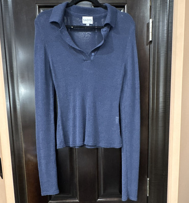 SNDYS Blue Solid Knit Collared Button Pullover Sweater Long Sleeve Regular L