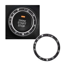 Crystal Double Rhinestone Car Engine Start Ring Decals, Sparkling Push Black