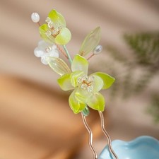 Hairpin Chinese Hanfu and Han Style Hair Retro Flower with Green Snow Lotus