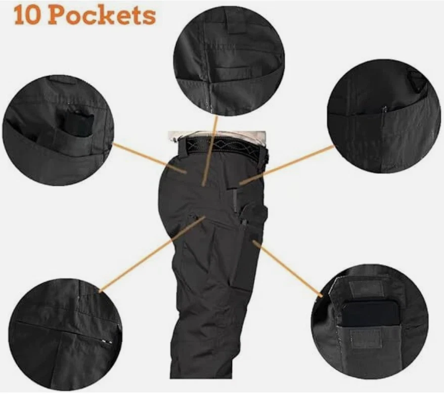 Pantalones de carga tácticos para hombre Pantalones de combate de trabajo Pantalones impermeables para senderismo al aire libre Foto 4 de 4