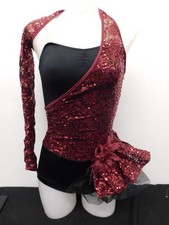 Dance Costume Large Child Burgundy Weissman 7948 Jazz Tap One Shoulder Biketard