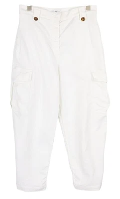 PT Torino Zoe Femmes Pantalon 46 Blanc Lin Mélange Taille Haute Slim Cargo - Photo 1/4