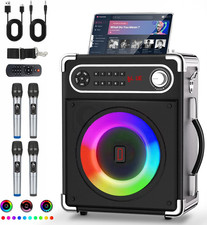 Portable Karaoke Machine with 4 Wireless Mics, Bluetooth Speaker  LED Lights