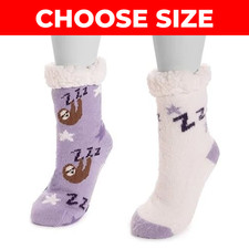 2 Pairs MUK LUKS Women's Cabin Slippers Socks Sleepy Sloth Purple  White Choose