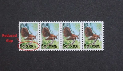 FIJI - ERROR SOBREIMPRESIÓN PROVISIONAL 5c/81c MNH TIRA4 CON ERROR DE HUECO REDUCIDO RR - Imagen 1 de 2