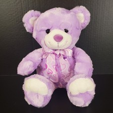 Dan Dee Purple Teddy Bear Plush 10" Embossed Heart Fur Sheer Ribbon Valentine's