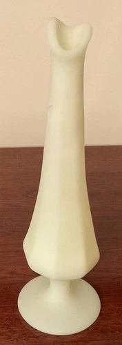 Vintage Fenton Custard Satin Glass Footed Bud Vase 8”