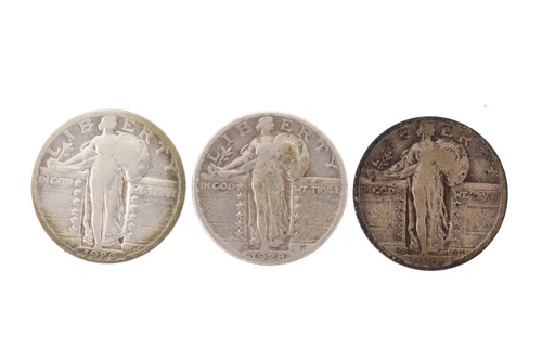 Lot of 3 1926 P  & 1928 D Standing Liberty Quarter 25C Coin 90% Silver ( F-VF )