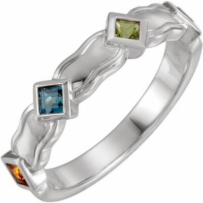 Mother's Jewelry Sterling Silver 1-5 Princess-Cut Birthstones Mothers Ring  - Main Image