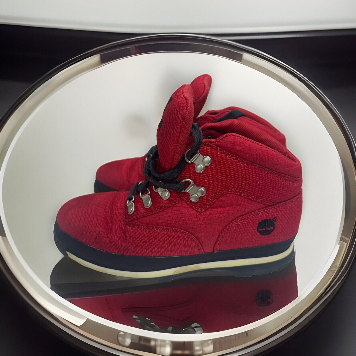 Timberland Boys “Euro Hiker” Red Black Hiking Boots Nylon  display picture 1