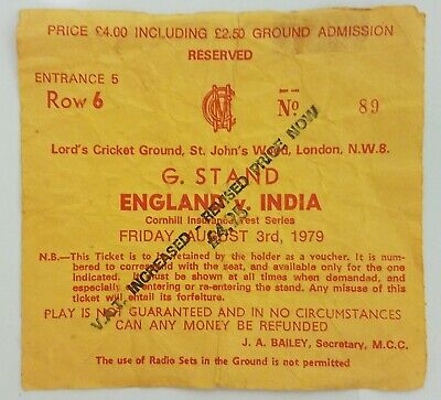 England V India Cricket Test Match Lords 1979 Ebay